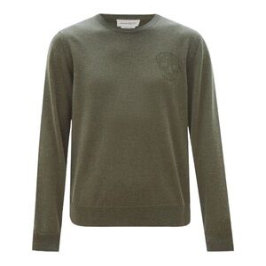 Alexander McQueen SKULL LOGO CASHMERE SWEATER IN KHAKI (green) (F1)